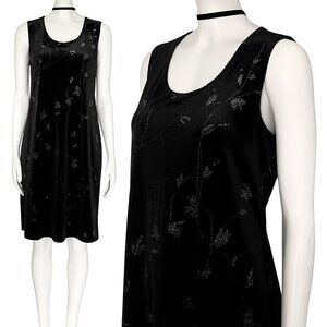Vintage 90s Y2K Black Velvet Sleeveless Party Dress Whimsigoth Glitter Medium 10